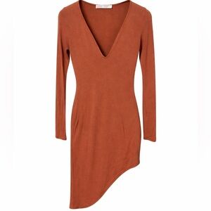 Free People FP Beach Rust V-Neck Long Sleeve Knit Mini Dress